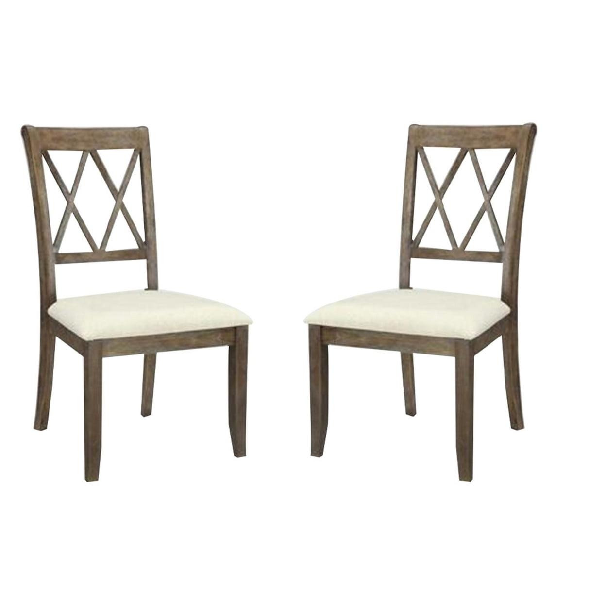 Acme Furniture Set of 2 26" Claudia Dining Chairs Beige Linen/Salvage Brown: Upholstered X Back, Armless Design