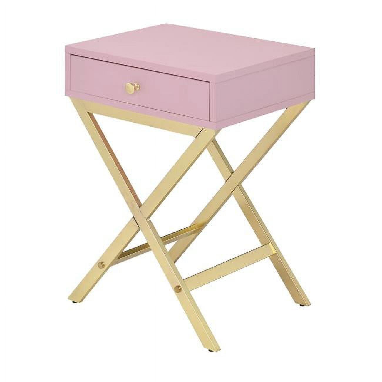 Coleen 16" Pink and Gold Contemporary Side Table with Storage