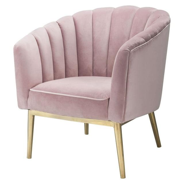31" Colla Accent Chair Blush Pink Velvet/Gold Finish - Acme Furniture: Tufted, Leather Upholstery, Wood Frame