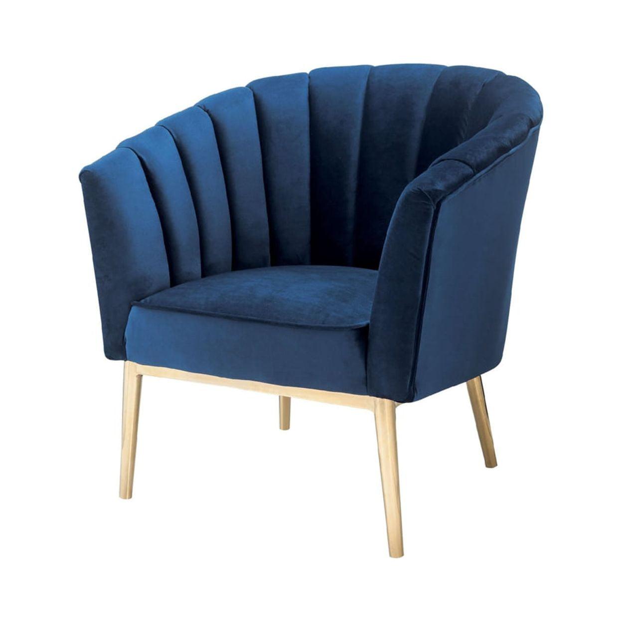 Midnight Blue Velvet Barrel Accent Chair with Gold Legs