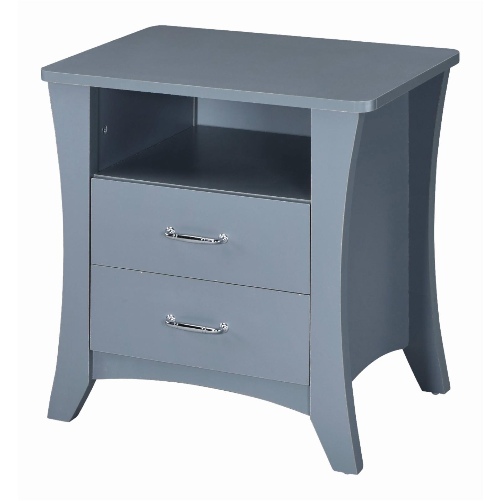 Gray 2-Drawer Wooden Nightstand with Open Shelf