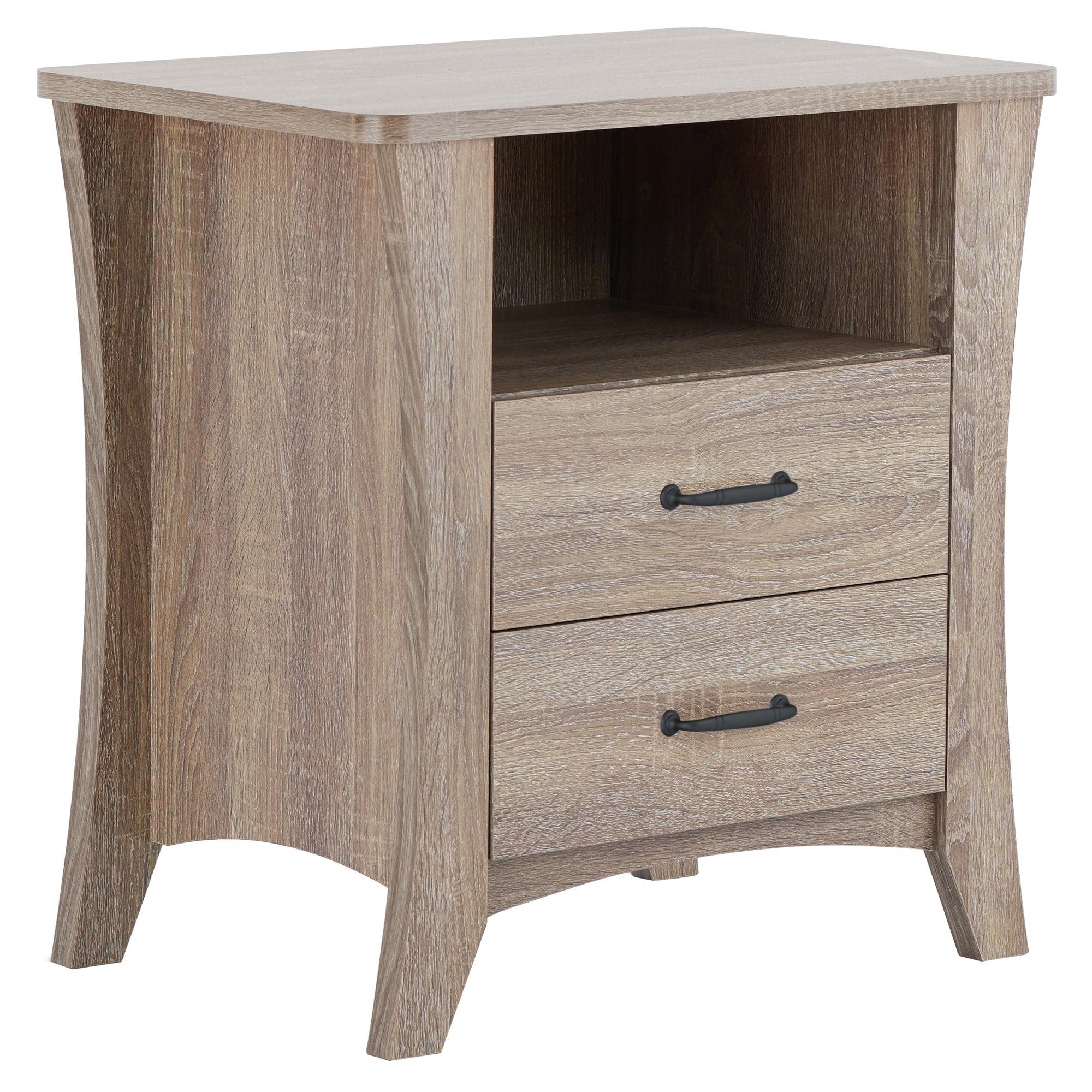 Rustic Natural 2-Drawer Nightstand with Open Shelf