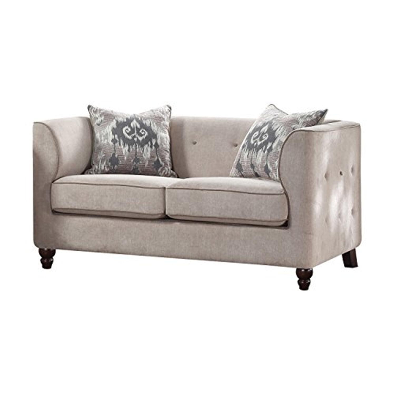 Gray Velvet Tufted Loveseat with Pillow-Top Arms