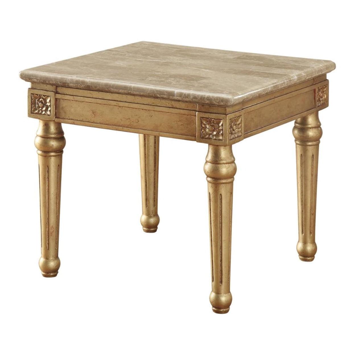 Luxurious Antique Gold 26" Square Marble & Wood End Table