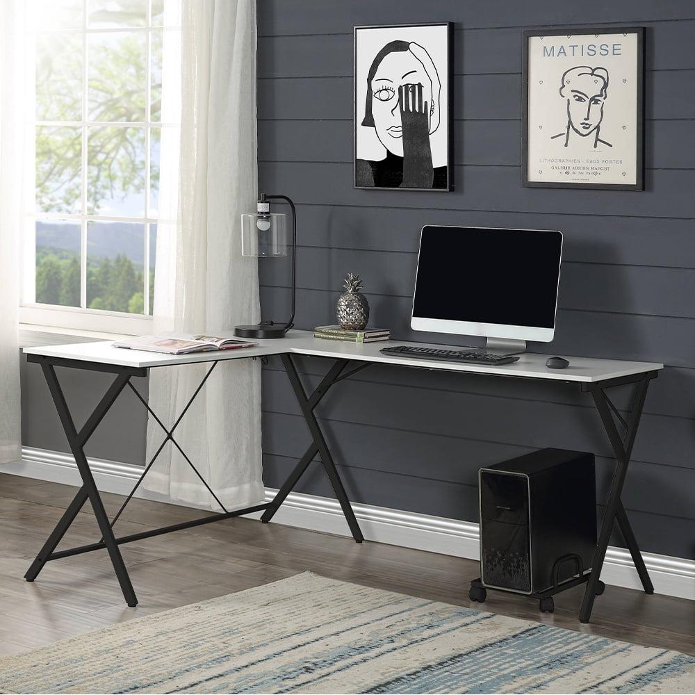 Acme Demas Wooden Top Computer Desk with Computer Holder in White and Black