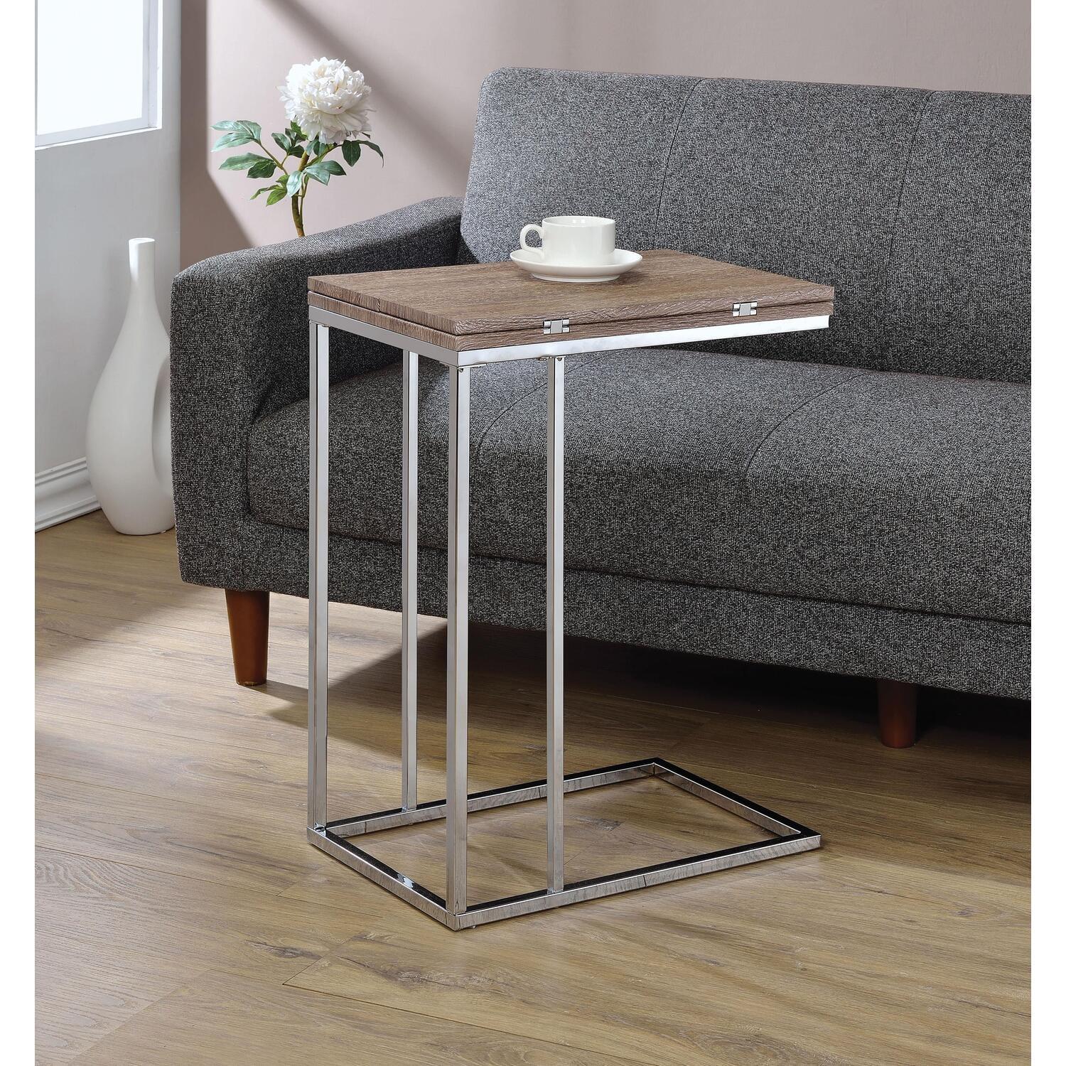 Denson Gray Oak and Chrome Expandable Swivel Side Table