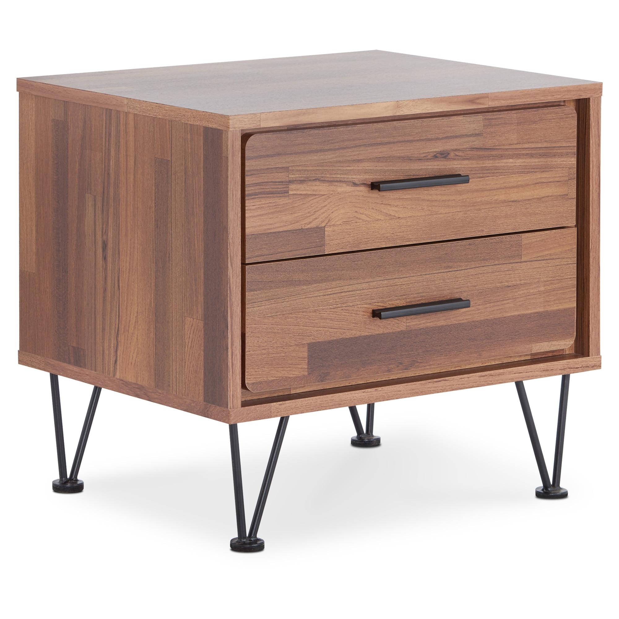 Elegant Walnut Finish 2-Drawer Accent Table with Metal Hardware