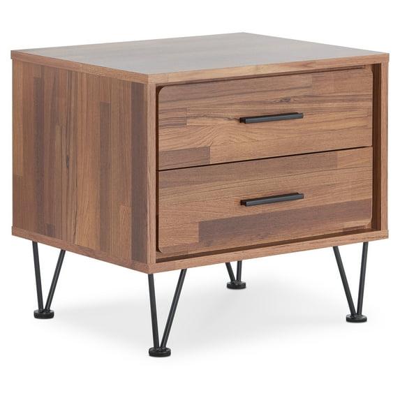 20" Deoss Accent Table Walnut Finish - Acme Furniture: Glass Top, Geometric Base, No Tools Assembly