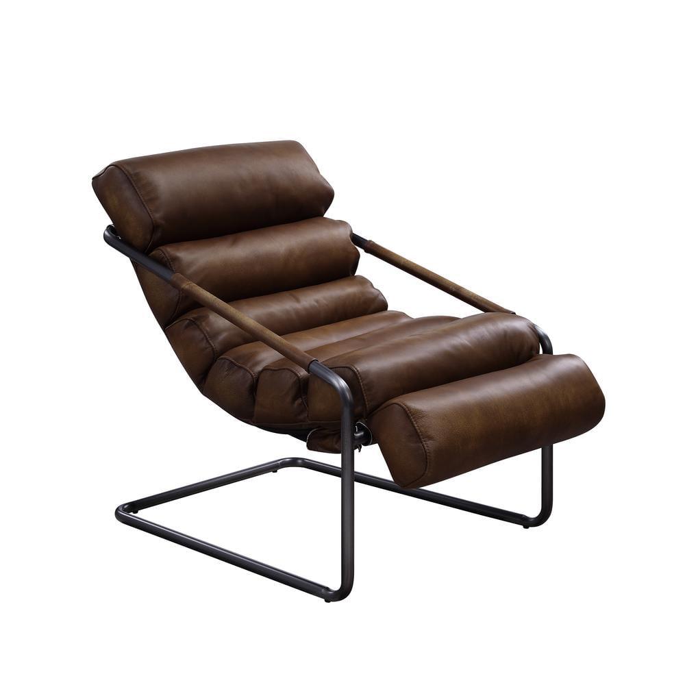 Dolgren Brown Leather and Metal Lounge Accent Chair