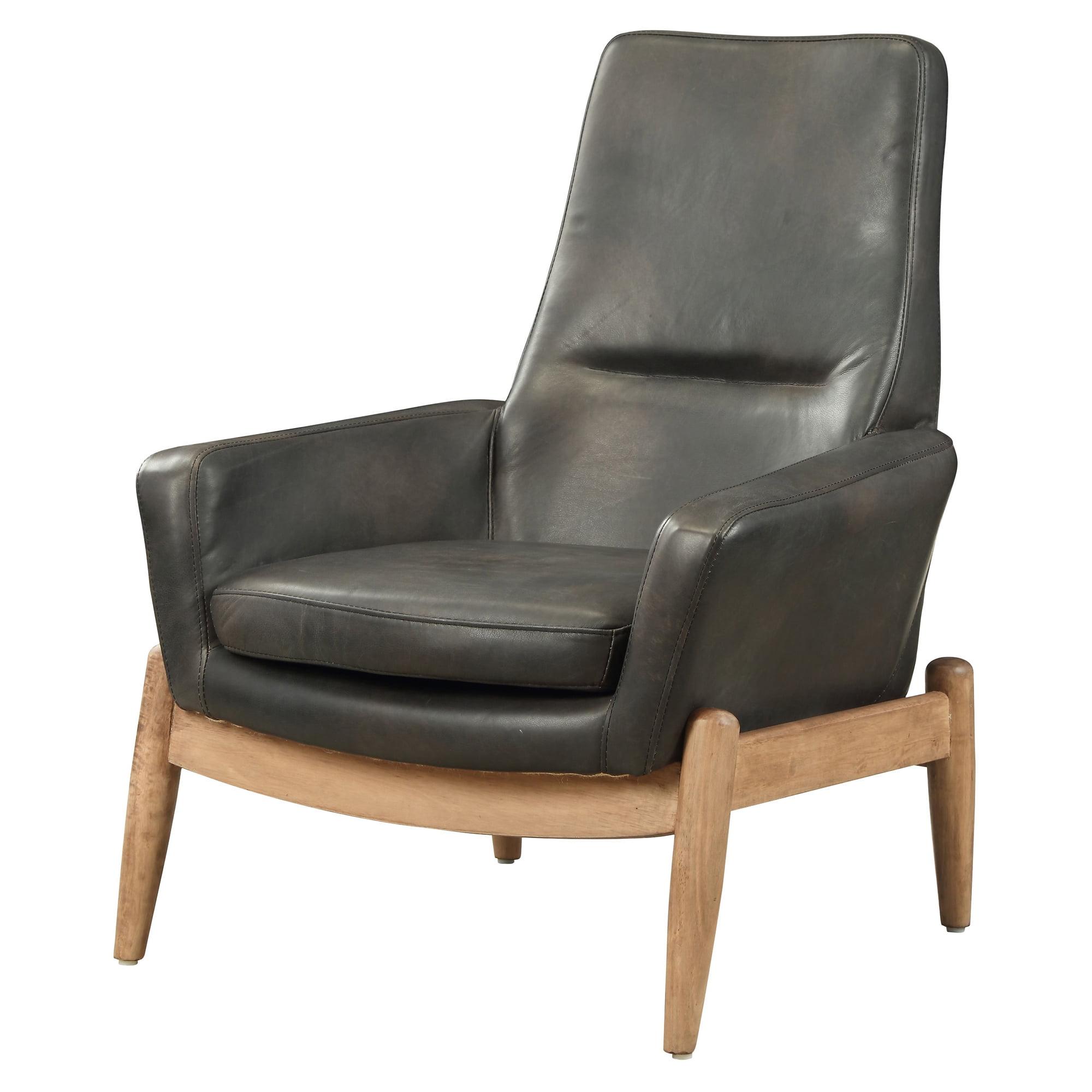 Dolphin Black Top Grain Leather Accent Chair with Tapered Wood Legs