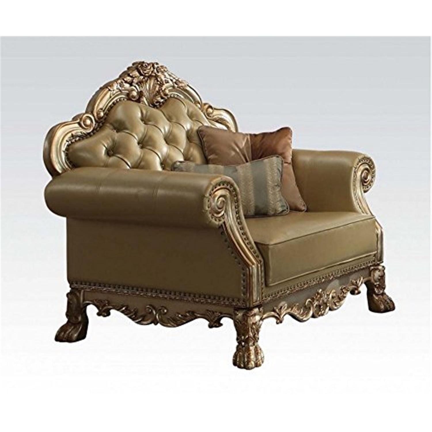 45" Dresden Accent Chair Bone Synthetic Leather/Gold Patina Finish - Acme Furniture: Tufted, No Assembly Required