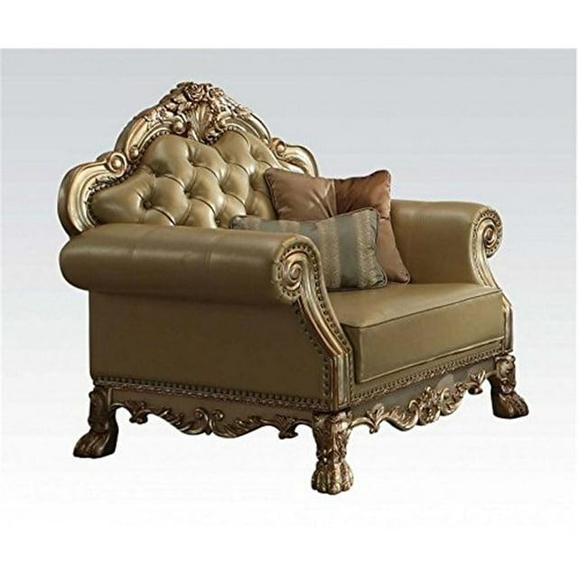 45" Dresden Accent Chair Bone Synthetic Leather/Gold Patina Finish - Acme Furniture: Tufted, No Assembly Required