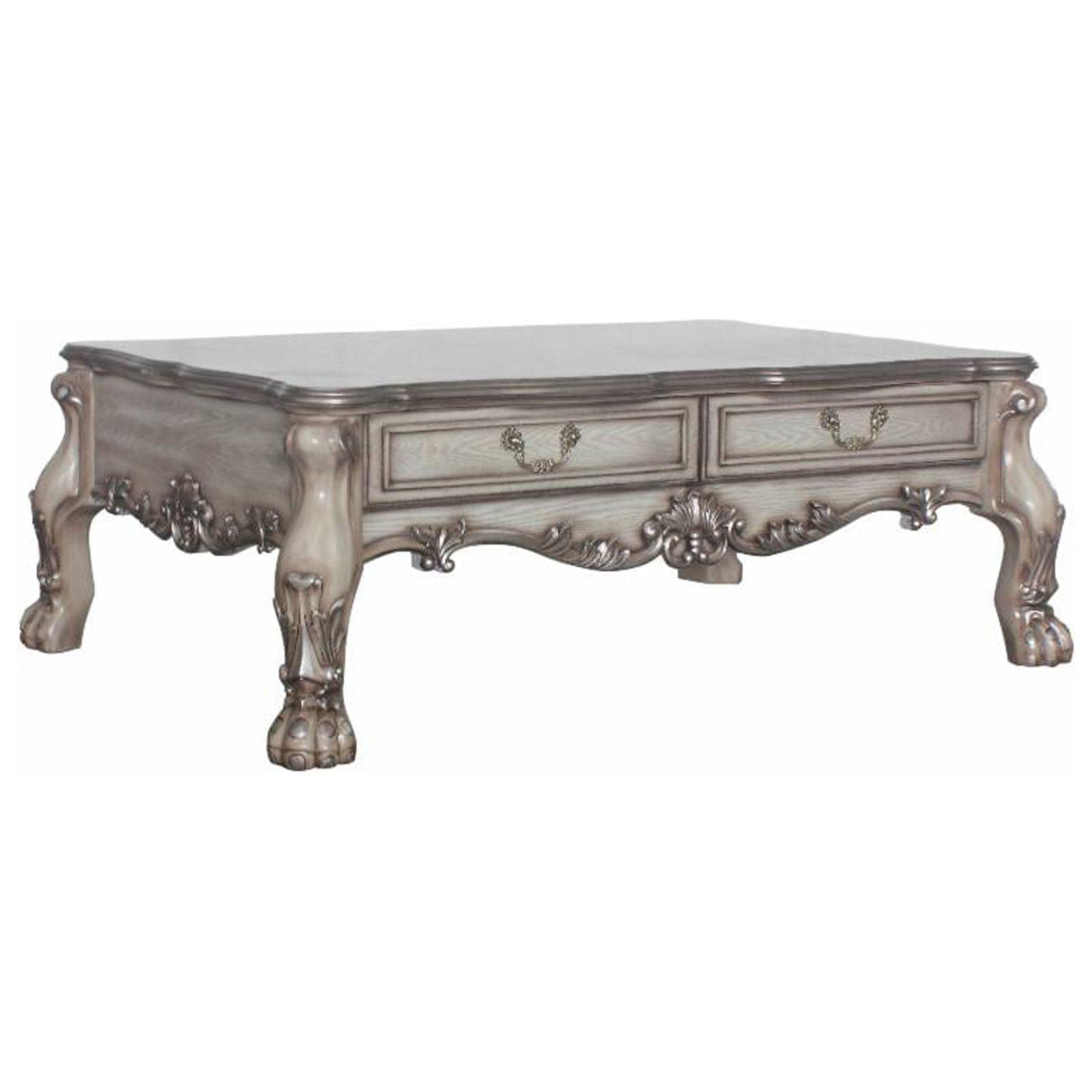 Dresden Vintage Bone White Coffee Table with Floral Motifs and Storage