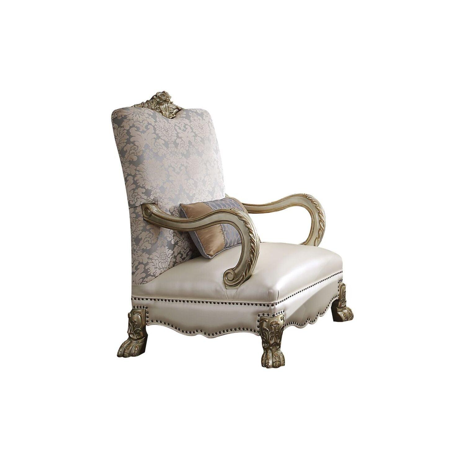 Dresden Pearl PU Fabric Gold Patina Accent Chair