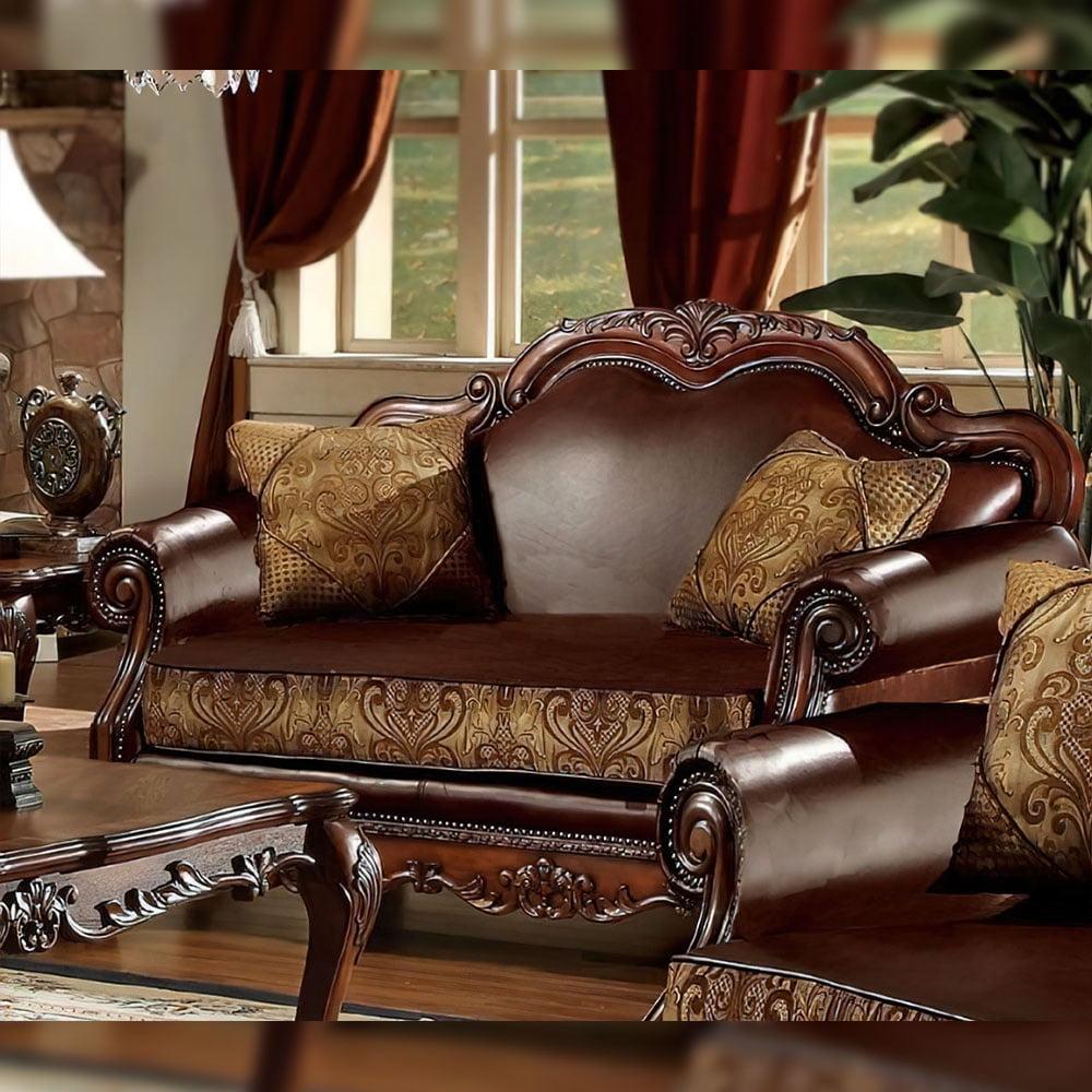 Acme Furniture 67" Dresden Sofa Brown Synthetic Leather/Chenille/Cherry Oak