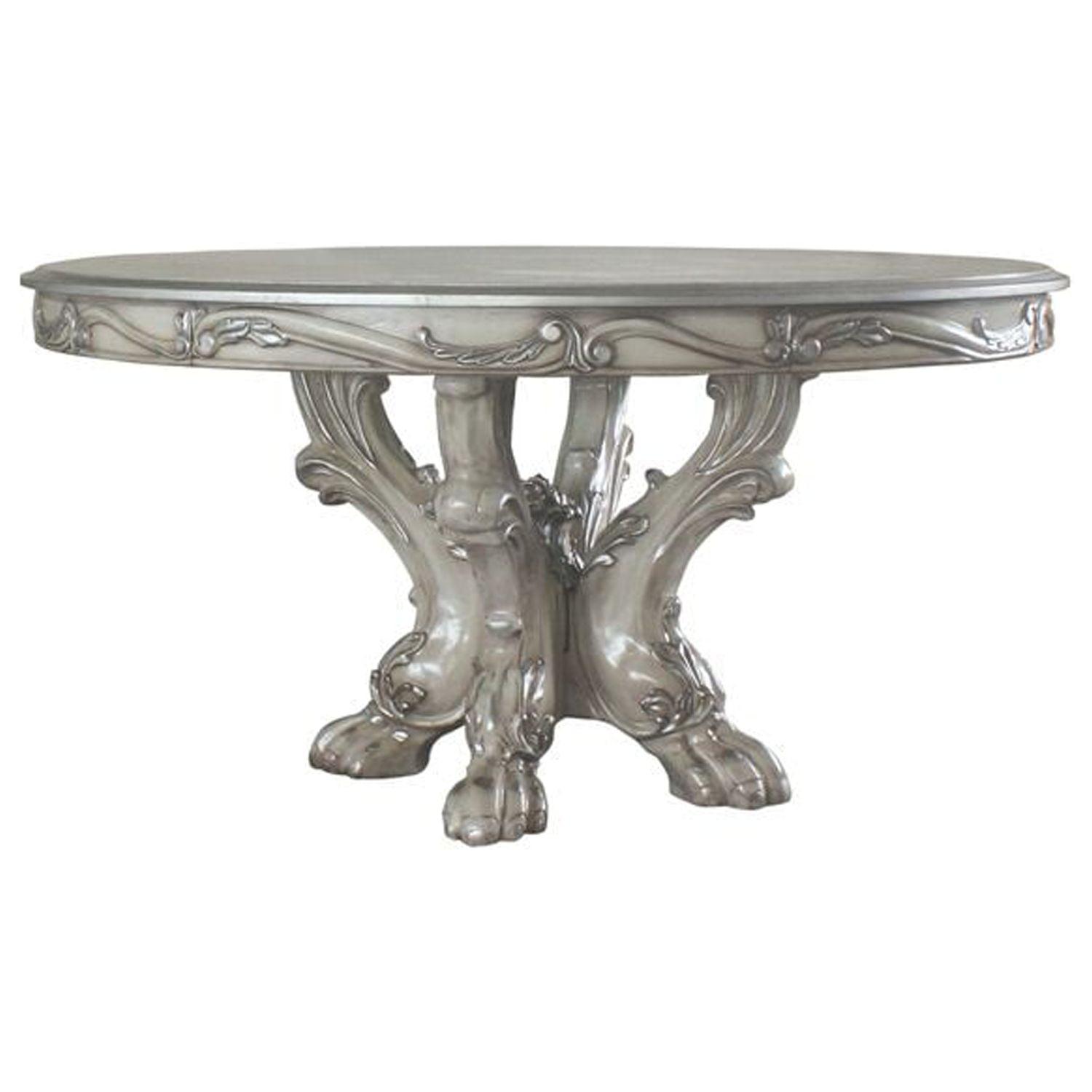 60" Dresden Dining Table Vintage Bone White - Acme Furniture: Wood Pedestal Base, Seats 4
