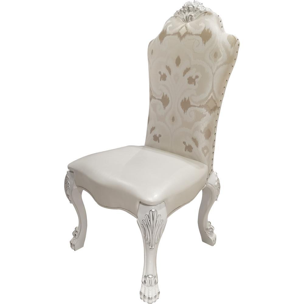 Acme Furniture 25" Dresden Dining Chair Fabric and Bone White Finish: Leather Upholstery, Wood Frame, Armrest, Spot Clean