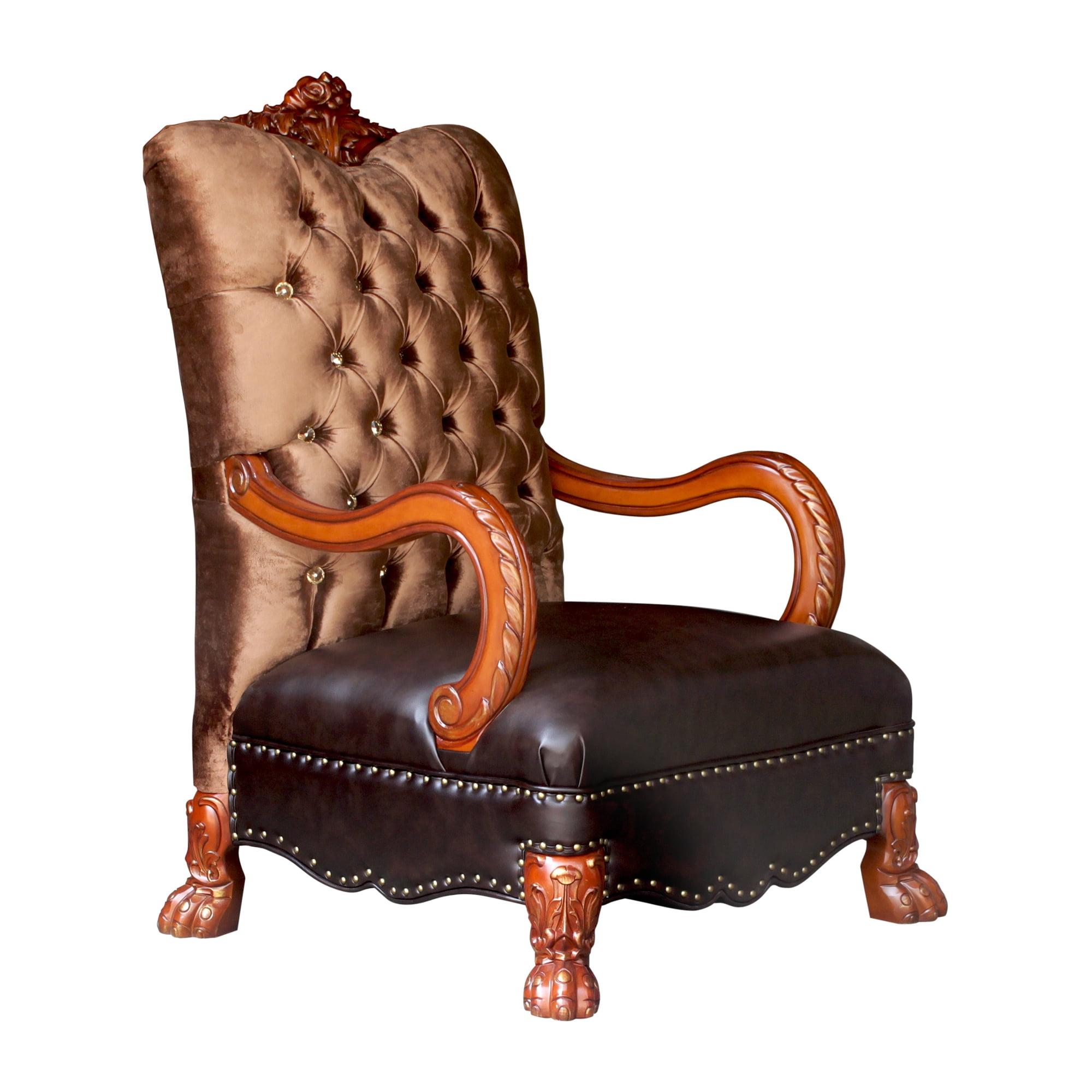 Dresden Golden Brown Velvet & Cherry Wood Handcrafted Accent Chair