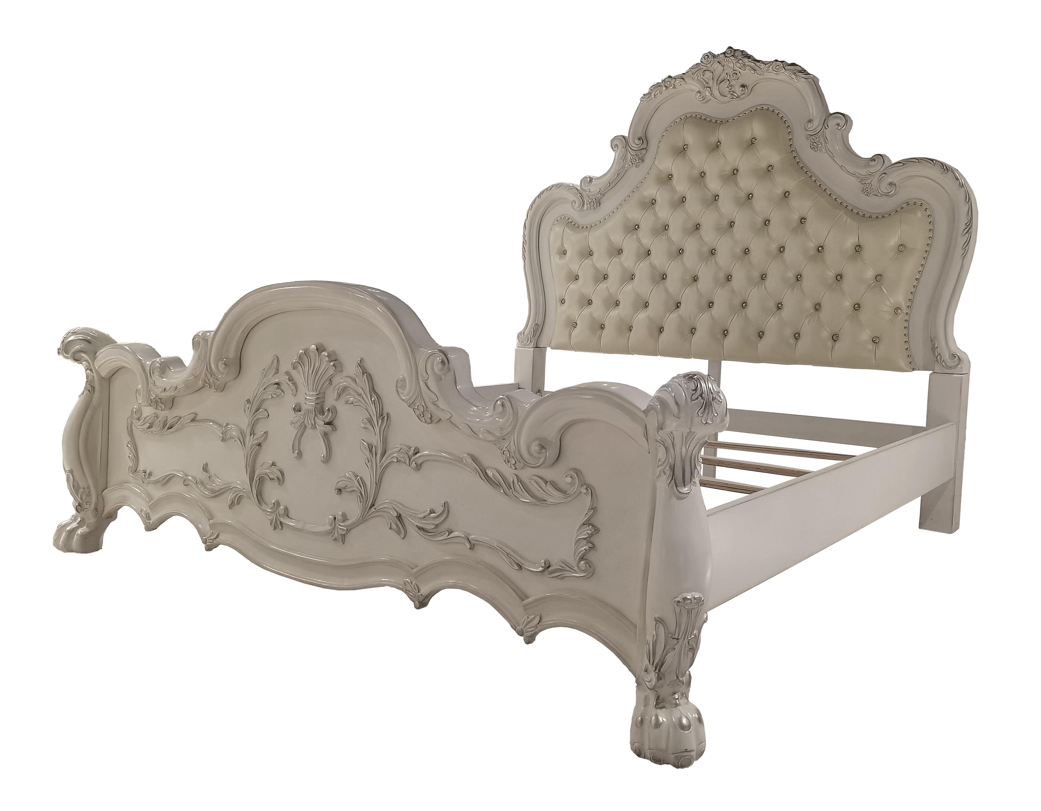 92" Eastern King Bed Dresden with Rococo Style Carvings & Faux Leather - Acme Furniture