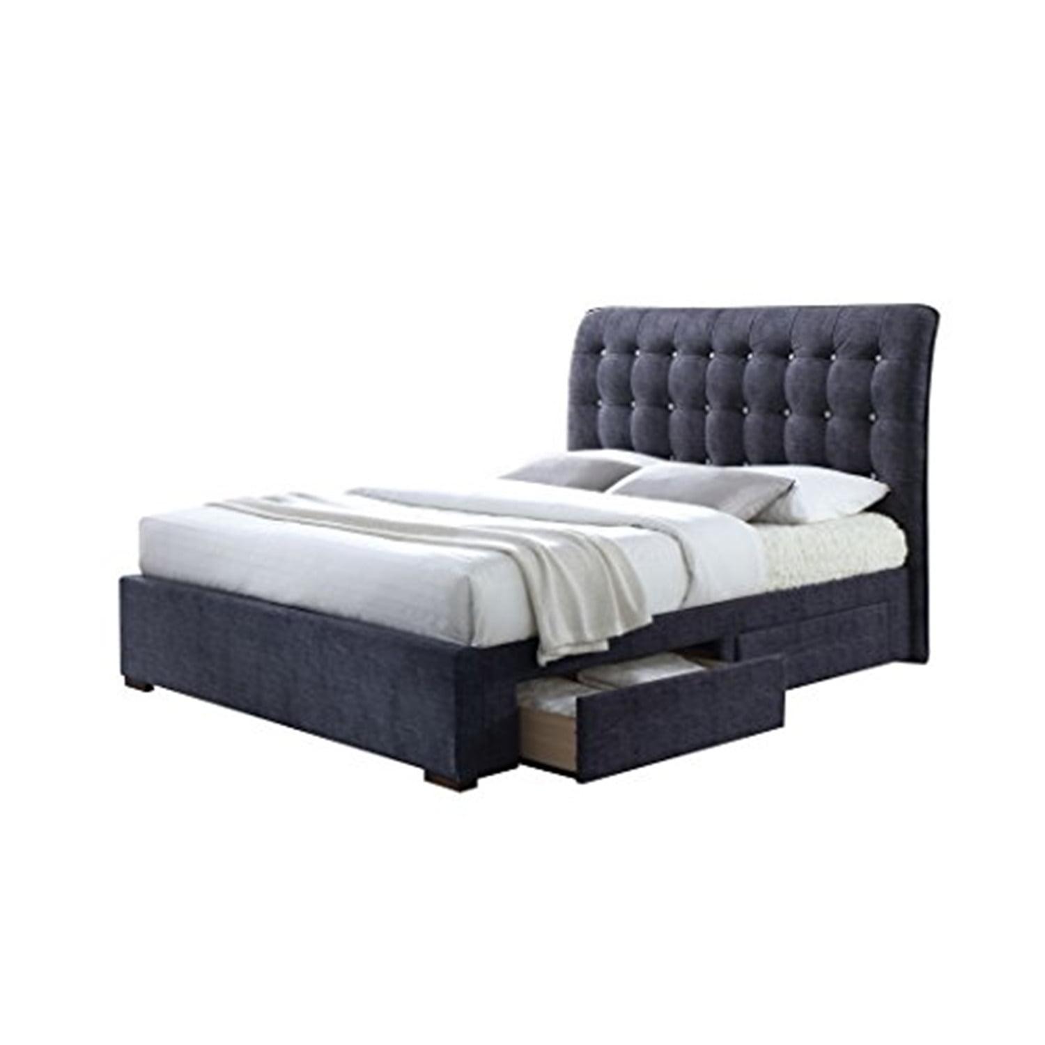 Elegant Eastern King Dark Gray Tufted Upholstered Bed with Storage