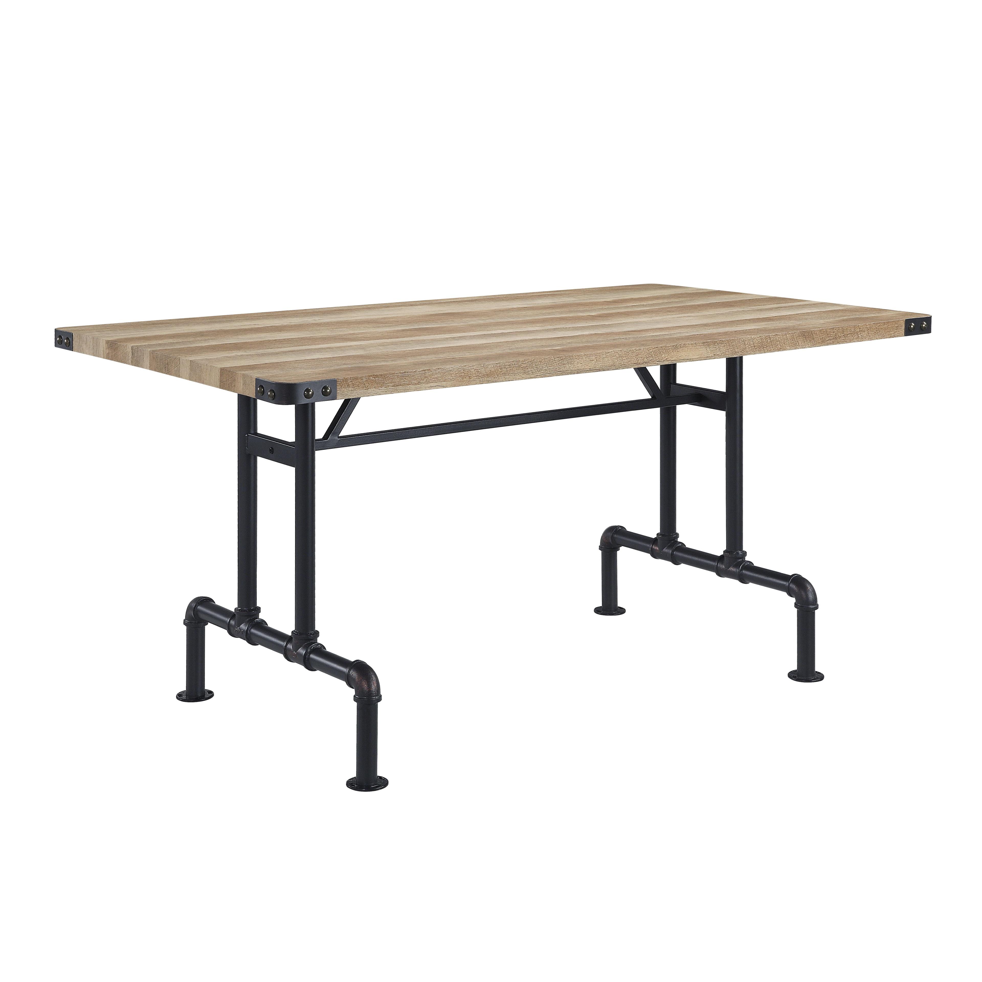 Edina 64" Dining Tables Oak and Sandy Black - Acme Furniture: Seats 8, Double Pedestal Base, Metal Surface