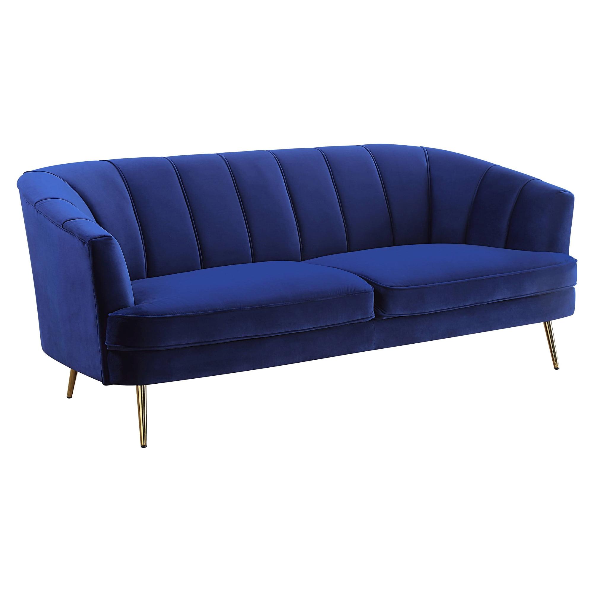 Eivor Classy Blue Velvet Tufted Sofa with Metal Legs