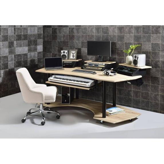 Acme Furniture Eleazar 3 Stands Computer Desk Natural Oak: Metal Frame, Veneer Surface, Hutch Storage