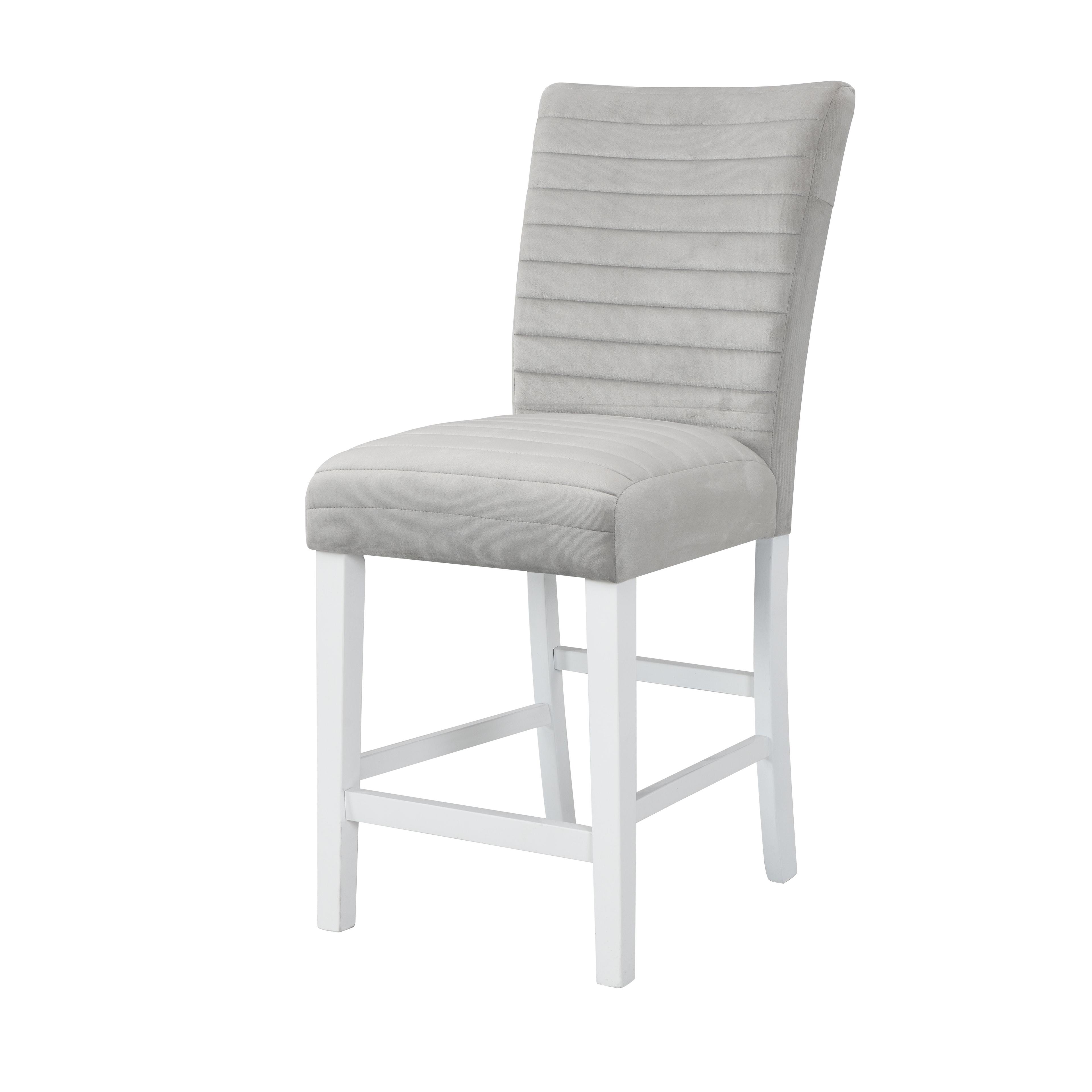 Elizaveta Gray Velvet and White Wood Counter Chair Set