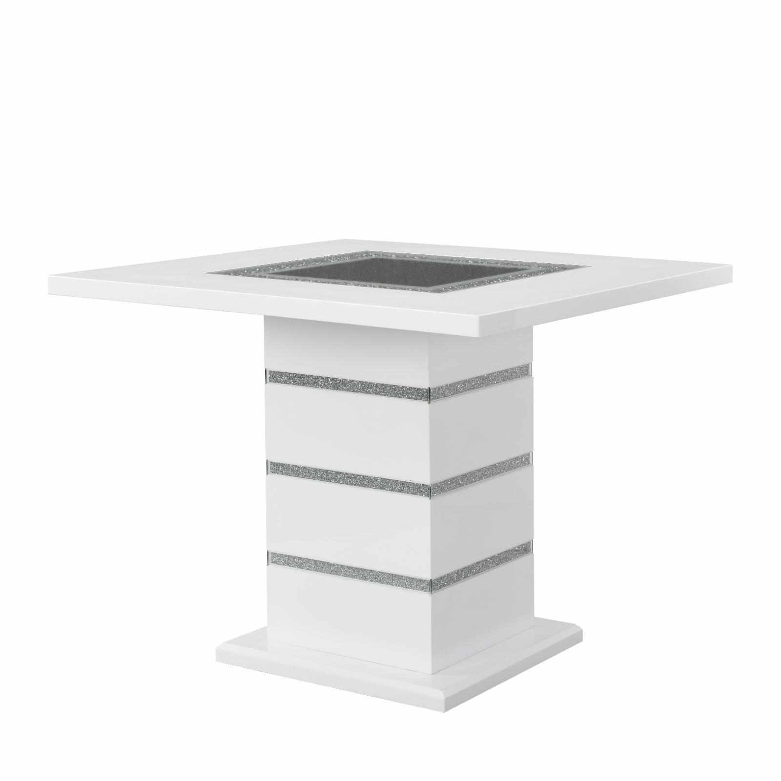 Elizaveta 47" Square High Gloss Counter Height Table with Faux Crystal