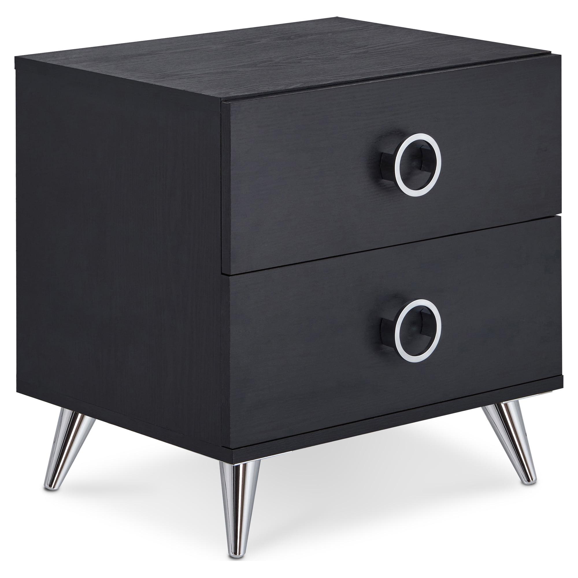 Elms Black MDF and Particle Board 2-Drawer Nightstand