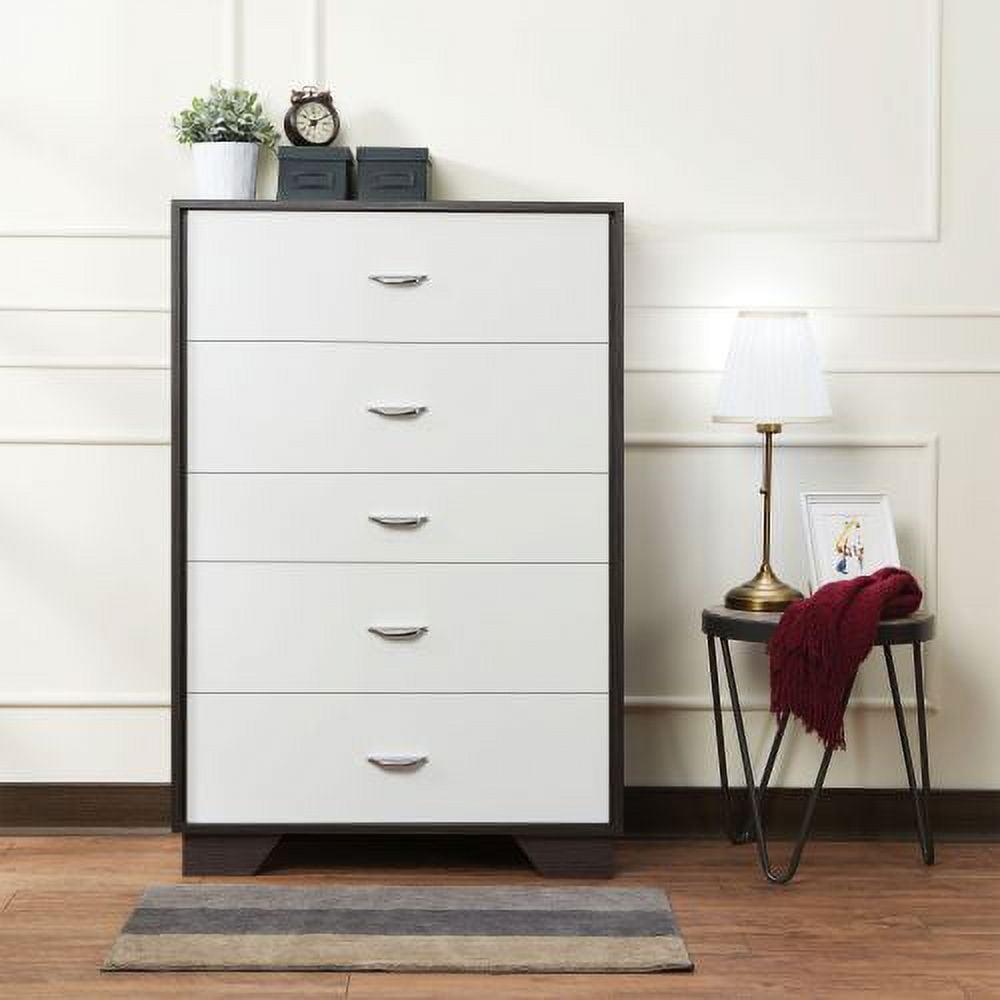 Eloy Industrial Vertical Storage Chest with Soft Close Drawers, White & Espresso