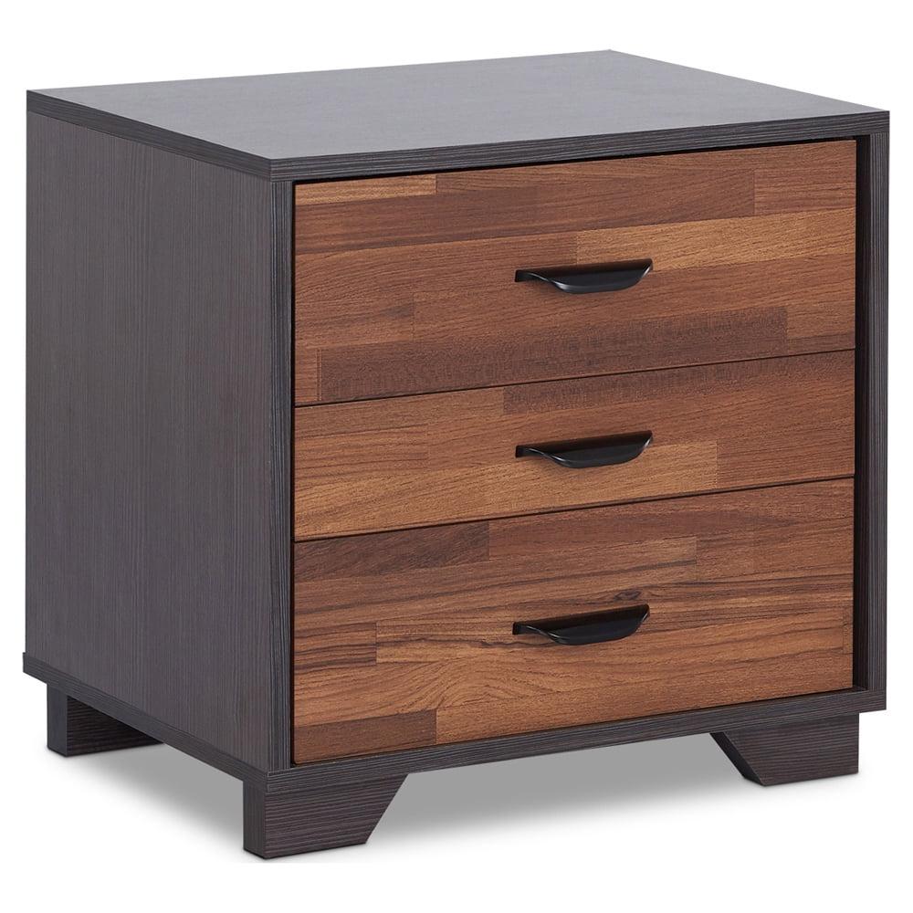 Eloy 3-Drawer Walnut and Espresso Nightstand