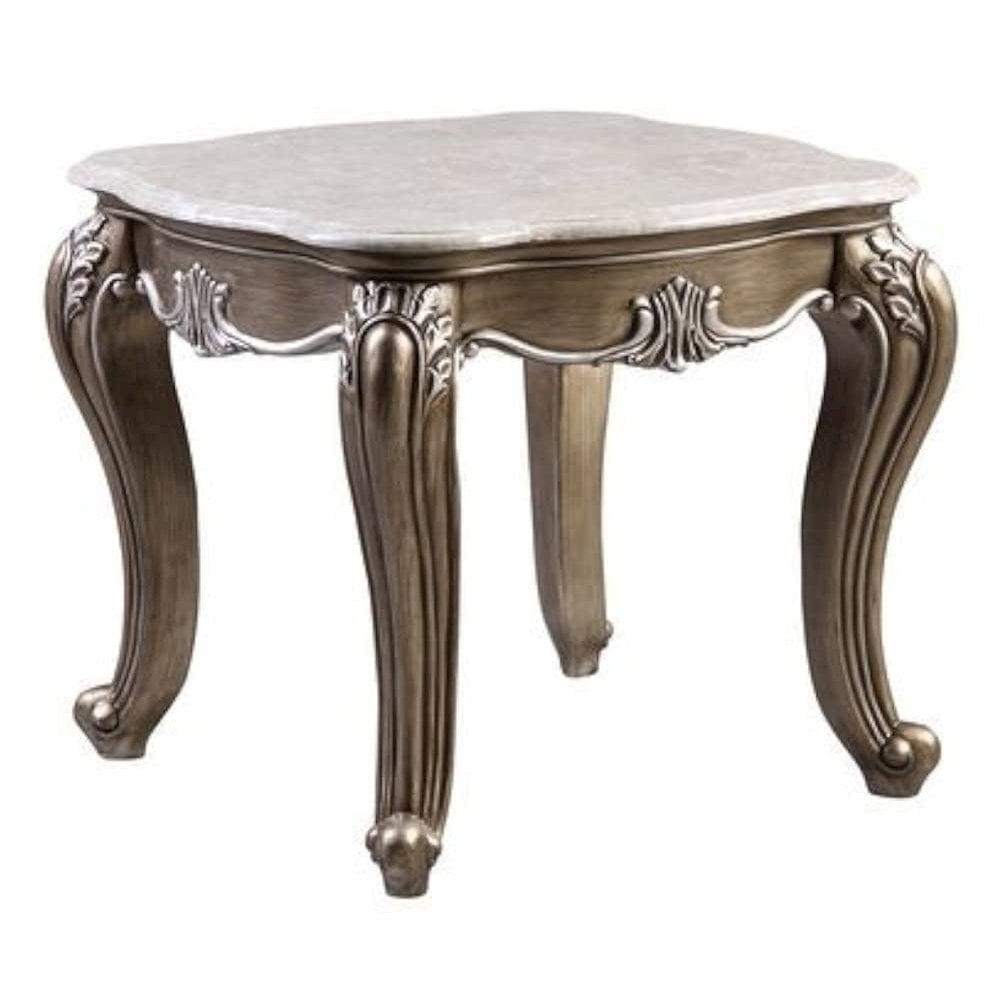 Acme Furniture 28" Elozzol Accent Table Marble & Antique Bronze Finish: Square, Wood Frame, Metal Glides, No Tools Assembly