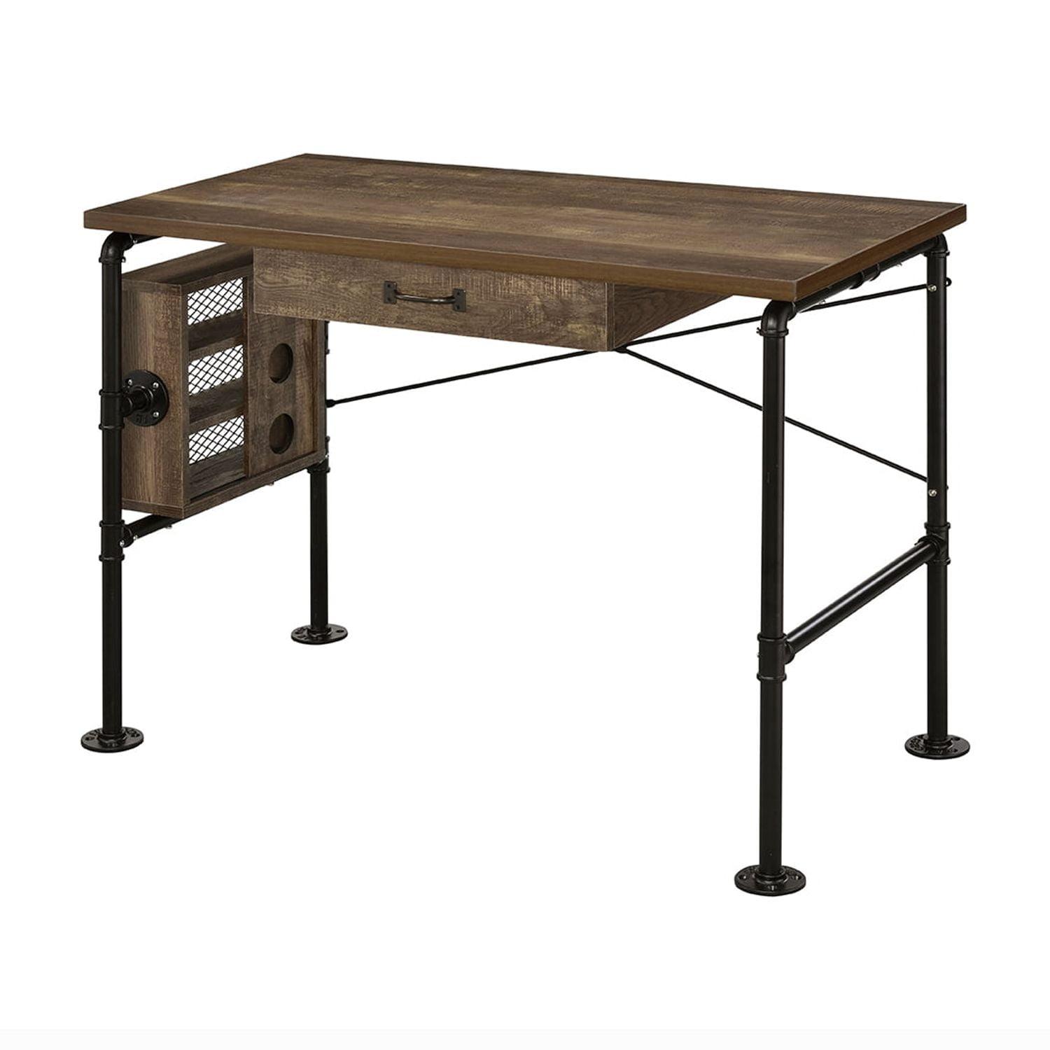 Endang Writing Desk Weathered Oak/Black - Acme Furniture: Metal Frame, Space-Saving 39" Surface