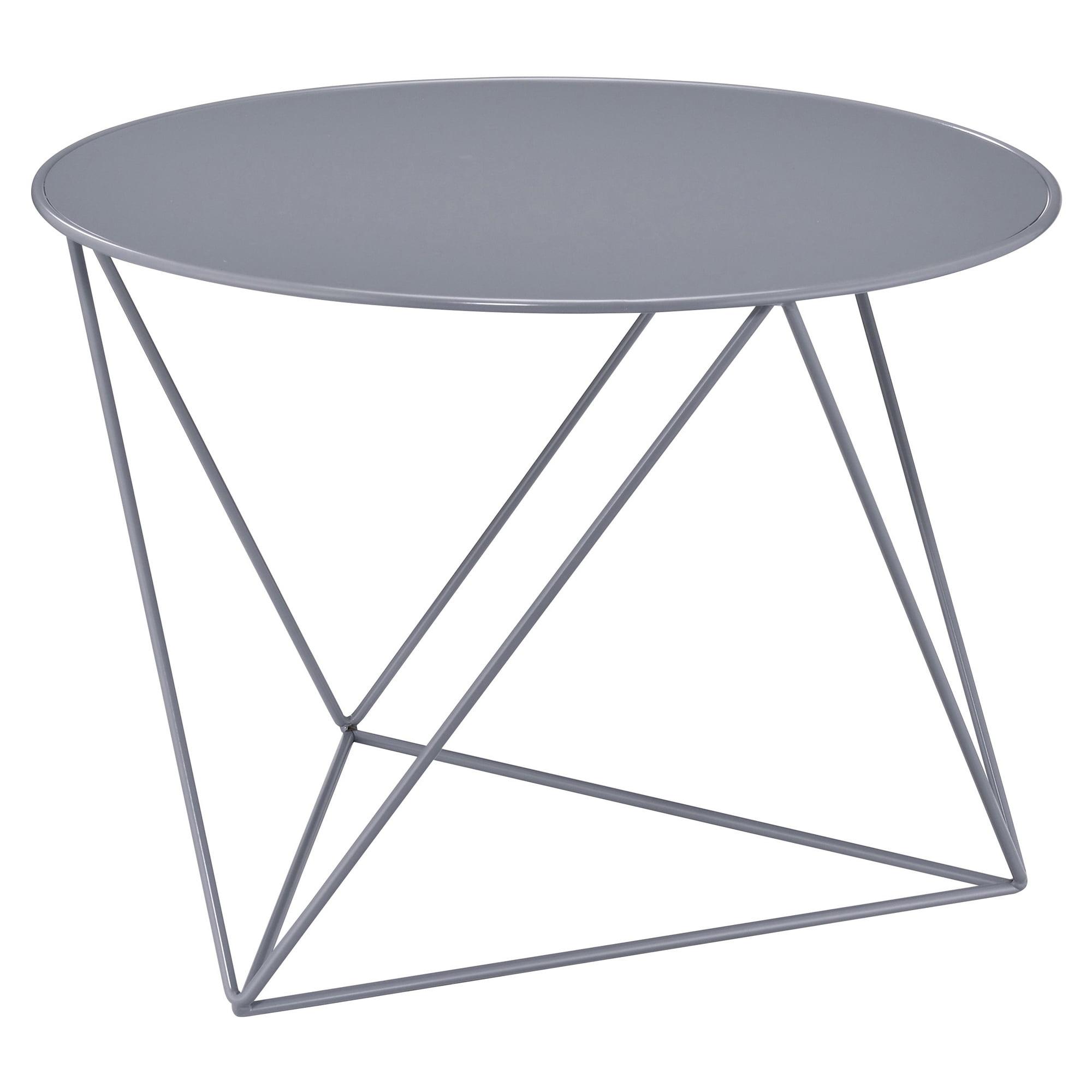 Modern Geometric Round Metal Accent Table in Gray