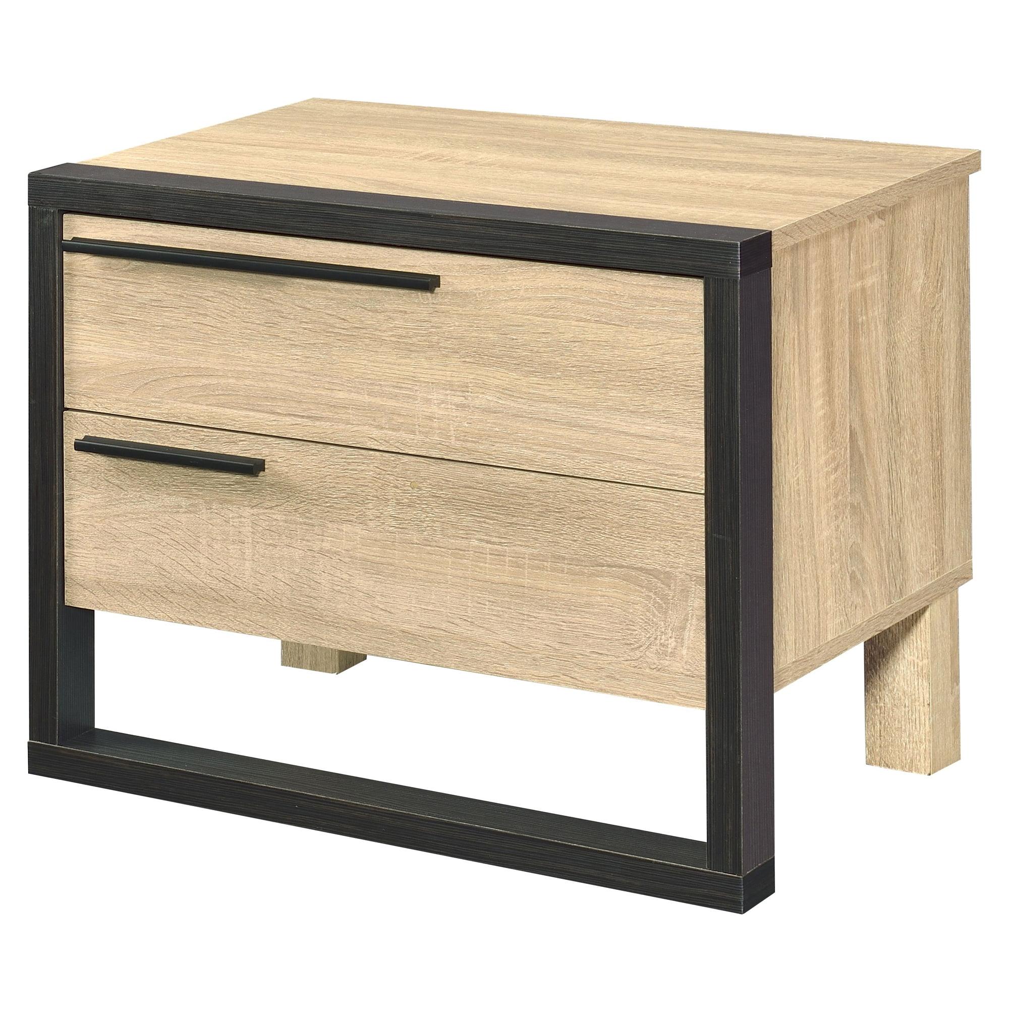 Acme Furniture 22" Erasto Accent Table Oak/Black Finish: Wood Composite Top, Metal Frame, No Assembly Required