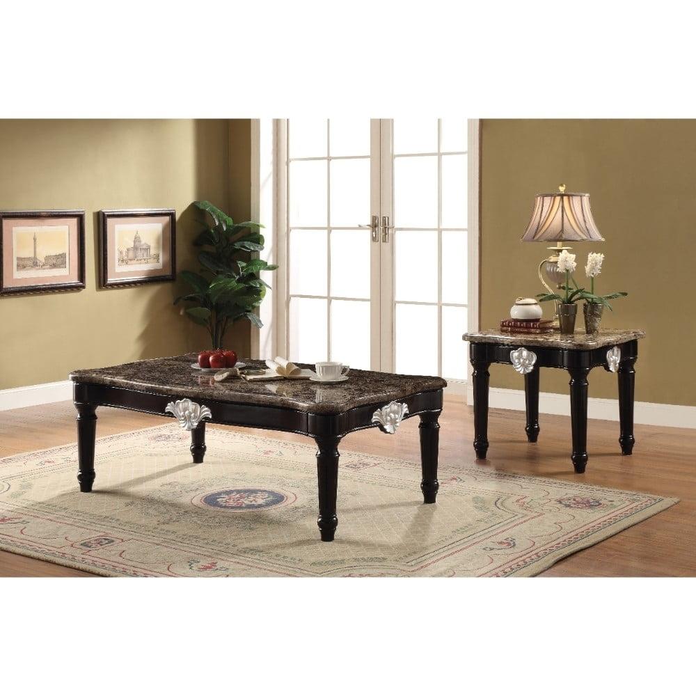 Black Rectangular Wood and Marble Lift-Top Coffee Table