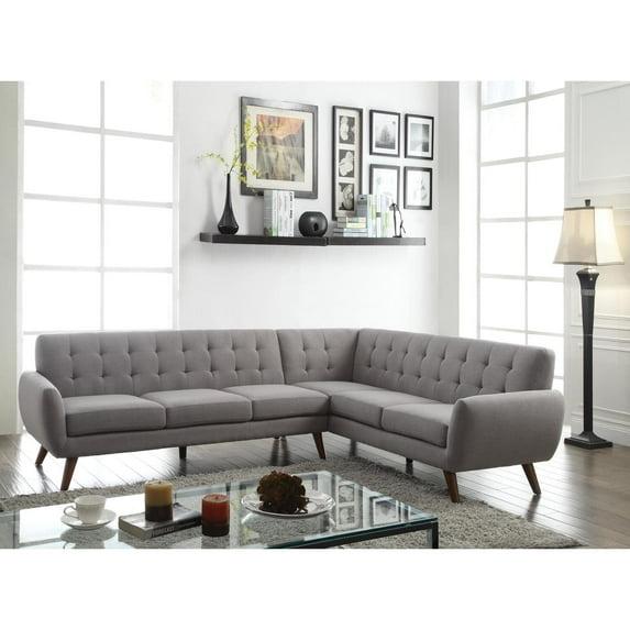 108" Essick Sectional Sofa Light Gray Linen - Acme Furniture: Contemporary L-Shaped, Tufted Back, Includes Pillow