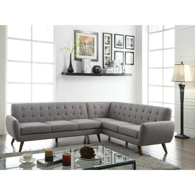 108" Essick Sectional Sofa Light Gray Linen - Acme Furniture: Contemporary L-Shaped, Tufted Back, Includes Pillow