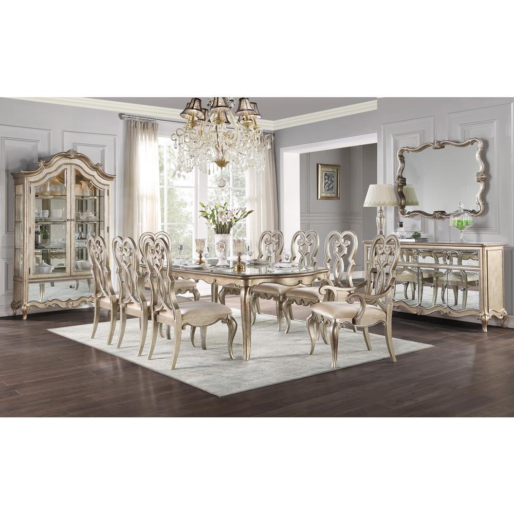Set of 2 23" Esteban Dining Chairs Ivory Velvet/Antique Champagne Finish - Acme Furniture