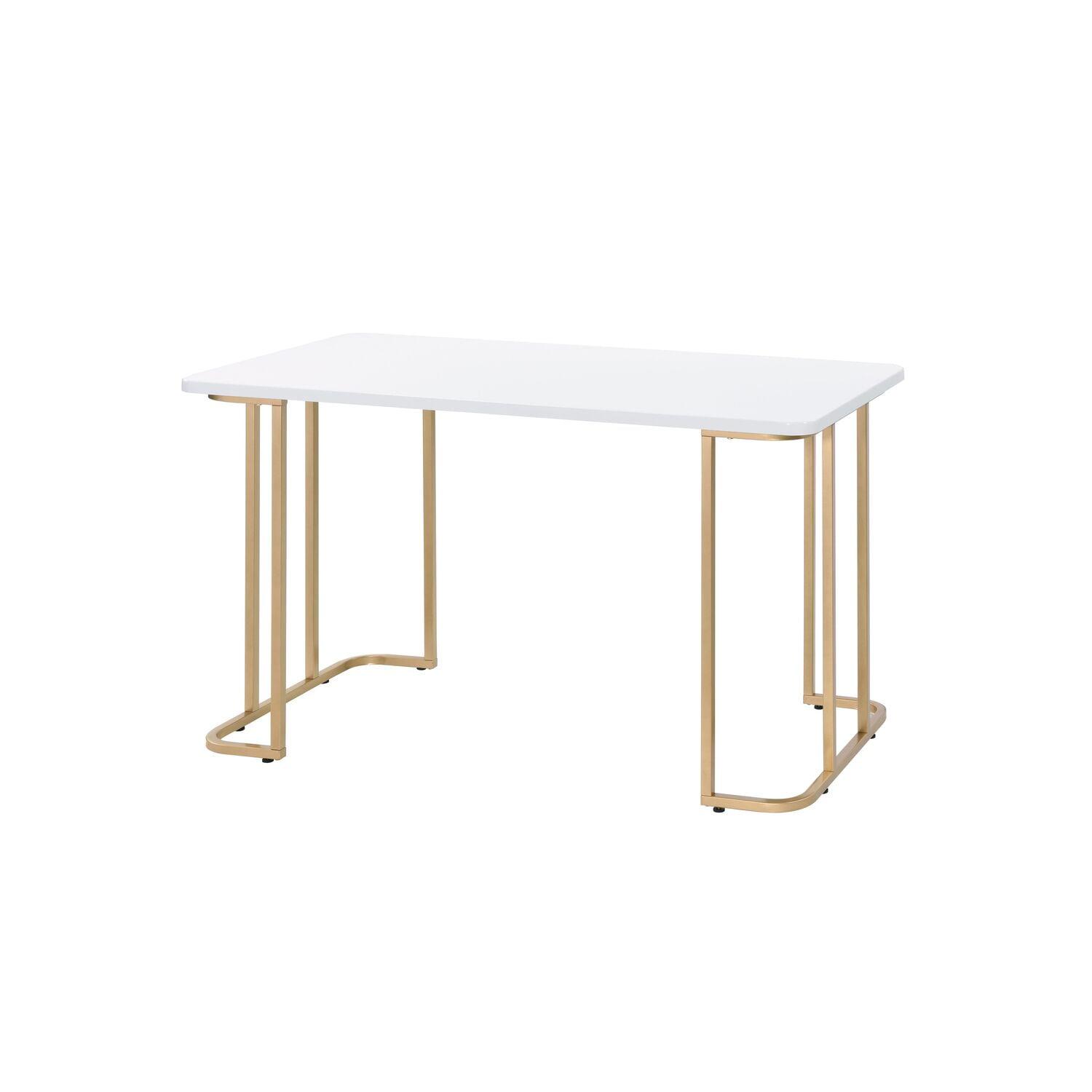 Acme Furniture Estie Writing Desk White/Gold: Chic Home Office, Teen & Kids Study Table, No Storage