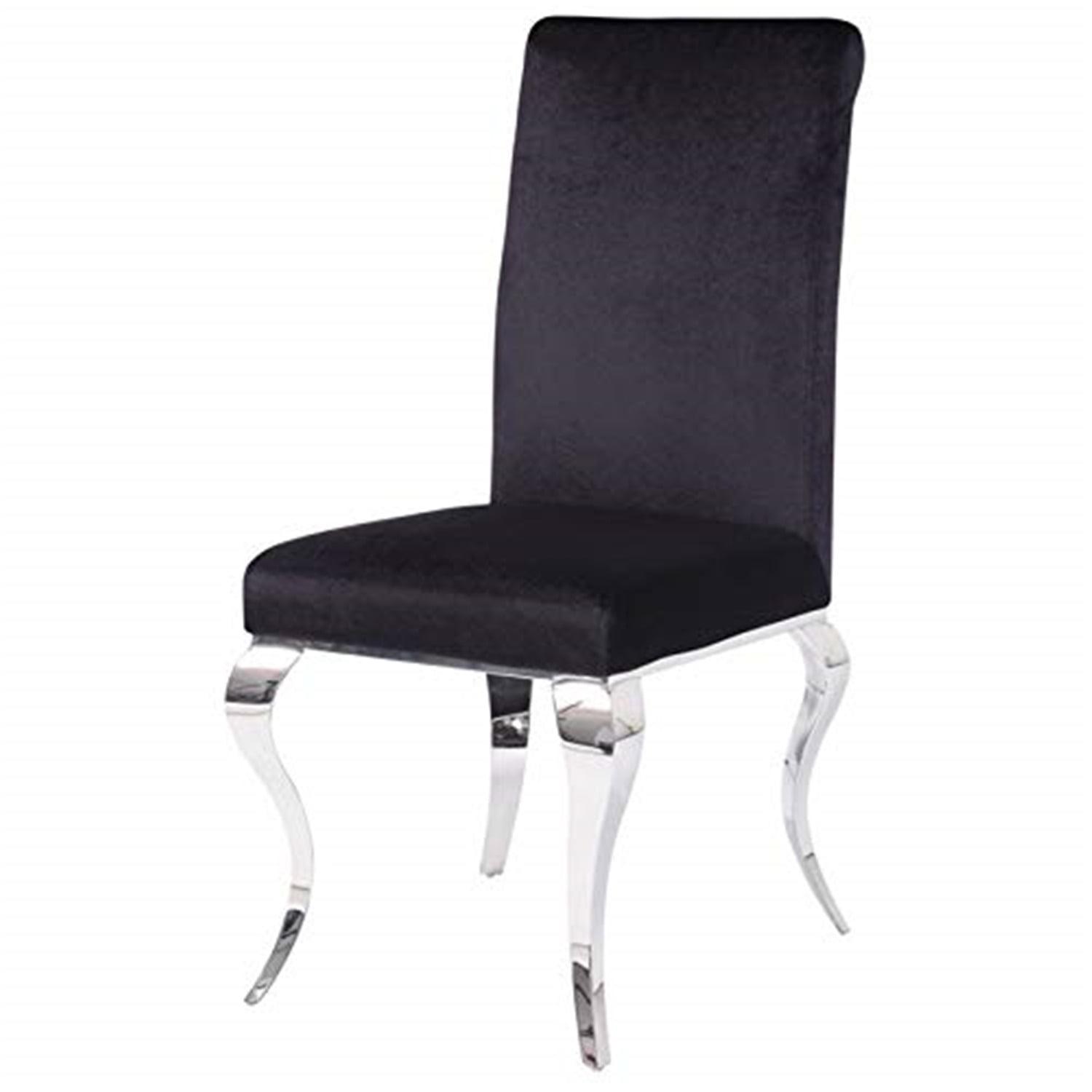 Elegant High-Back Black Upholstered Side Chair with Wood & Metal Frame