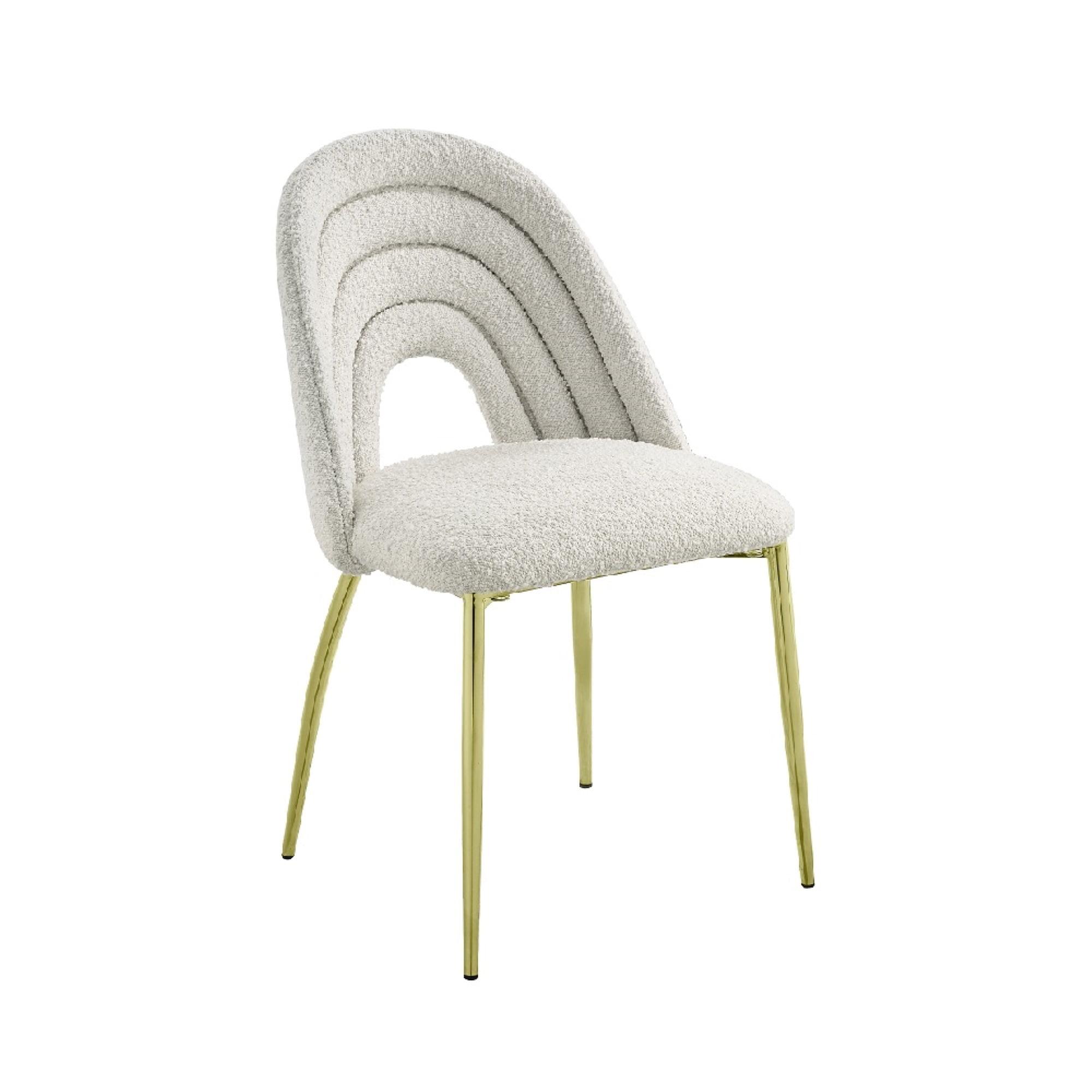 White Upholstered Side Chair with Gold Metal Legs, Set of 2