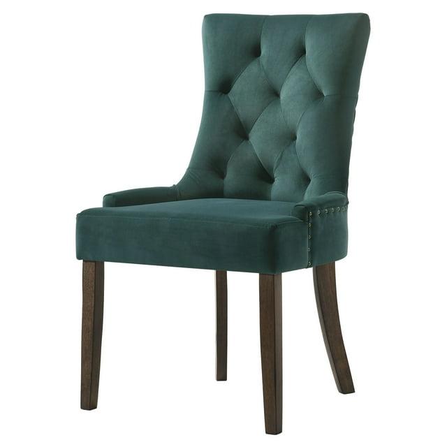 22" Farren Accent Chair Green Velvet/Espresso Finish - Acme Furniture: Linen Upholstery, Nailhead, Tufted Back