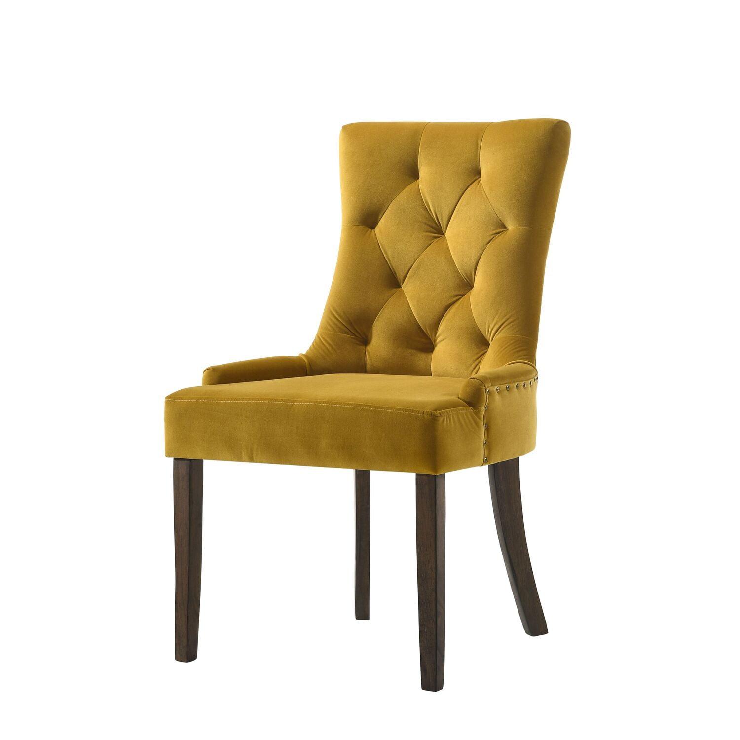 Espresso Wood & Yellow Velvet Upholstered Side Chair