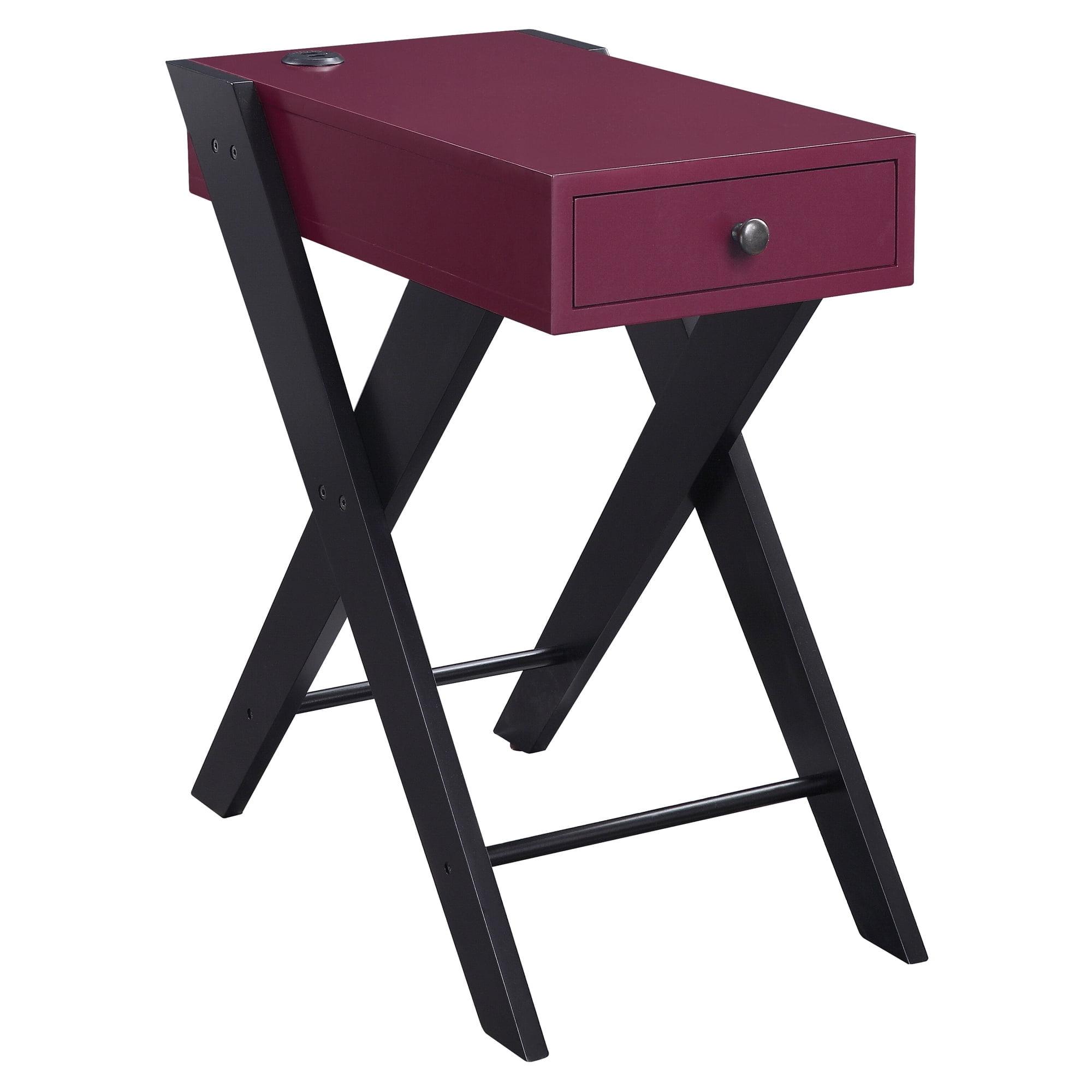 Burgundy Rectangular Side Table with USB Charging Dock and Storage