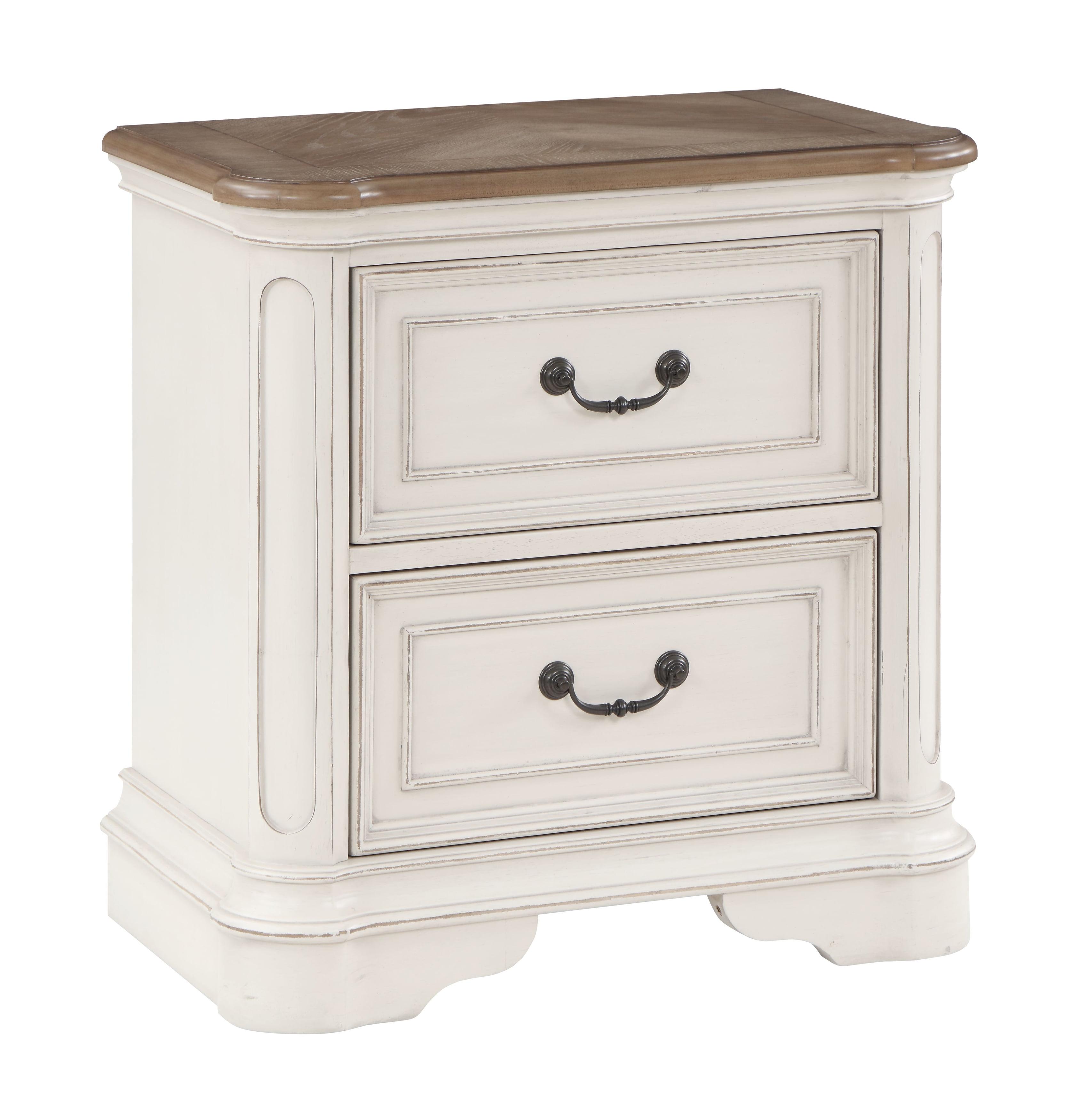 Florian Antique White and Oak 2-Drawer Wooden Nightstand