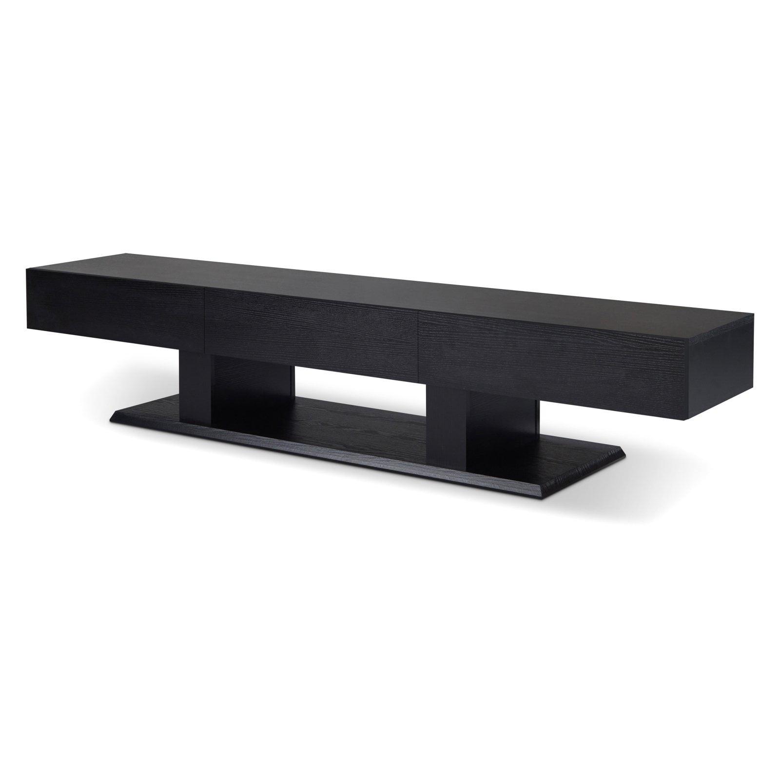 Black Veneer Double Pedestal TV Stand with Cabinet