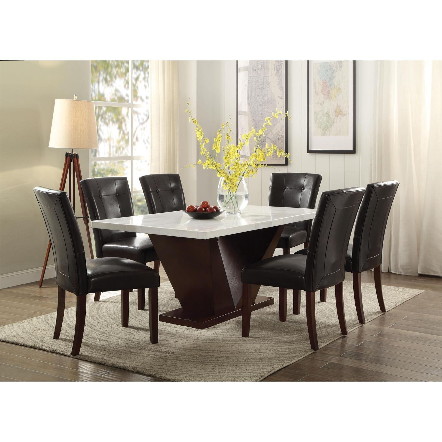 Contemporary Forbes 62" White Marble & Walnut Dining Table