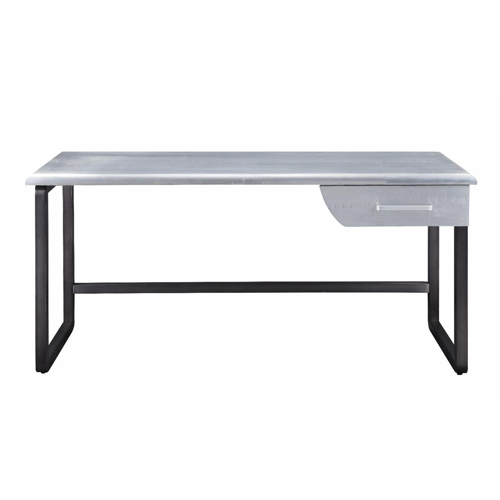 Brancaster 65'' Black Metal Desk with Drawer and Aluminum Top